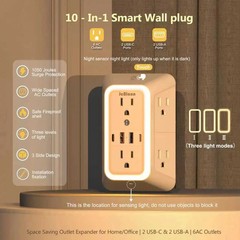 Wall Adapter 6 Outlet Extender Surge Protector Multi Plug USB Charger Port
