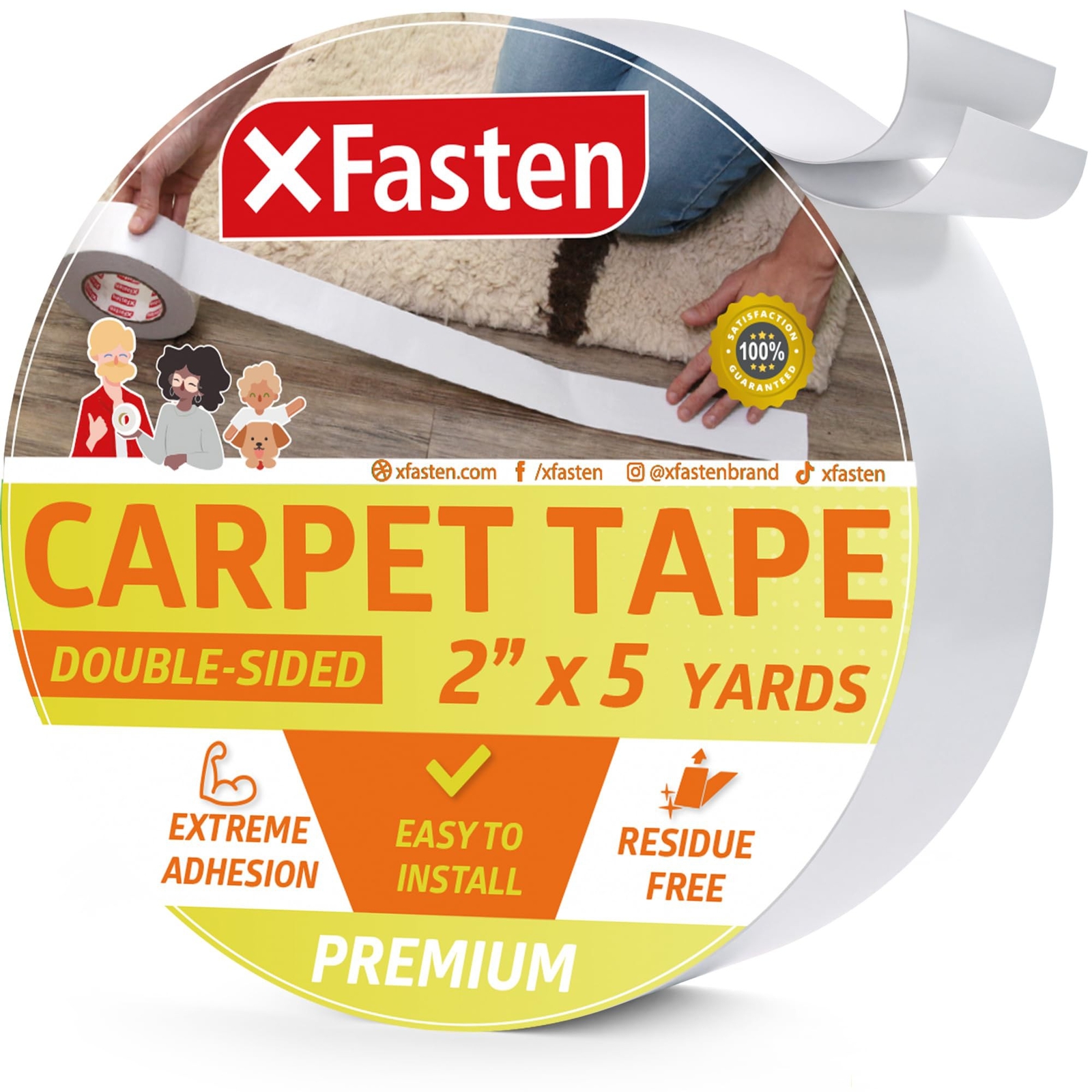 XFasten Rug Gripper Tape Double Sided - 2” x 5 Yds 3-In Core Carpet Tape for ... gallery