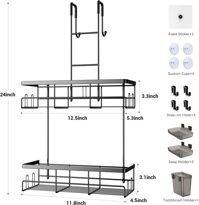 Over the Door Shower Caddy Rustproof Stainless Steel Hanging Bathroom Organizer gallery