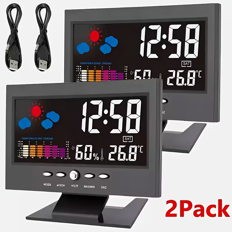 2X Digital Alarm Clock Snooze Calendar Thermometer Hygrometer Weather DisplayABJ gallery