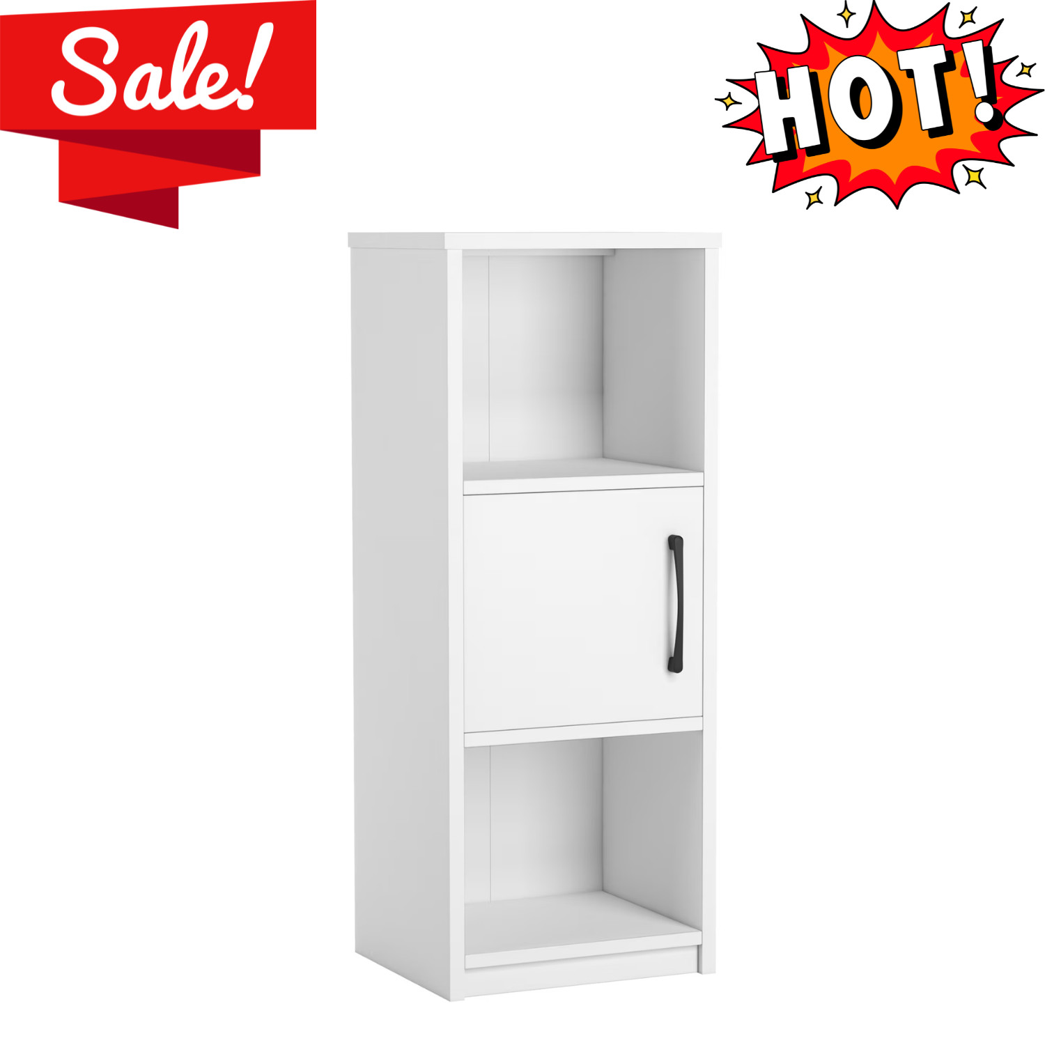Mainstays Ardent 3 Tier Storage Tower with Door & Open Shelves White Cabinet gallery