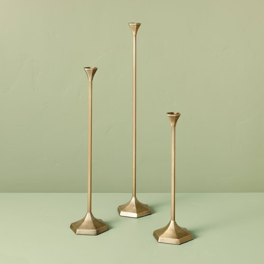 30"x5.8" Oversized Floor Taper Candlestick Brass - Hearth & Hand with Magnolia gallery