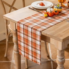 Rust Tartan Table Runner 13×48 Inch Fall Halloween Decor Plaid Scratch Proof