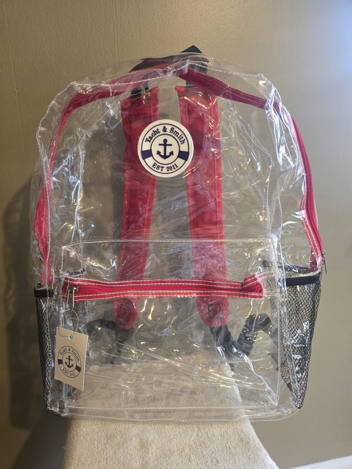 Yacht & Smith Clear & Red Plastic Backpack 17" Double Zipper