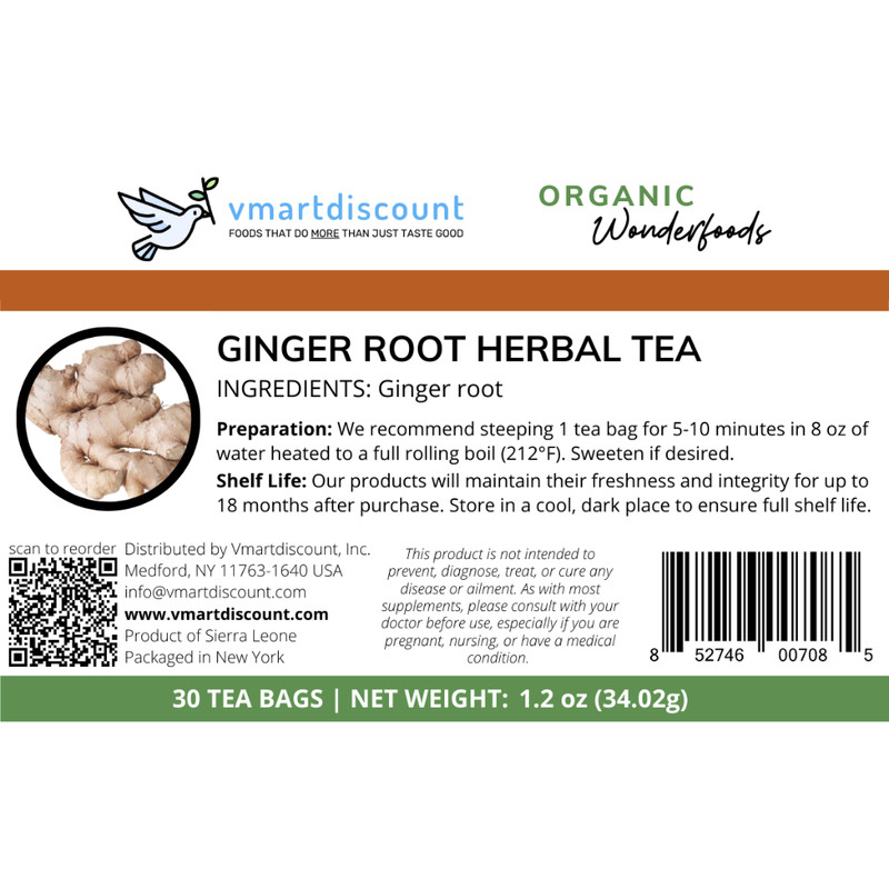 Ginger Herbal Tea (Te de Jengibre) 30 Tea Bags Caffeine Free & All Natural Root gallery