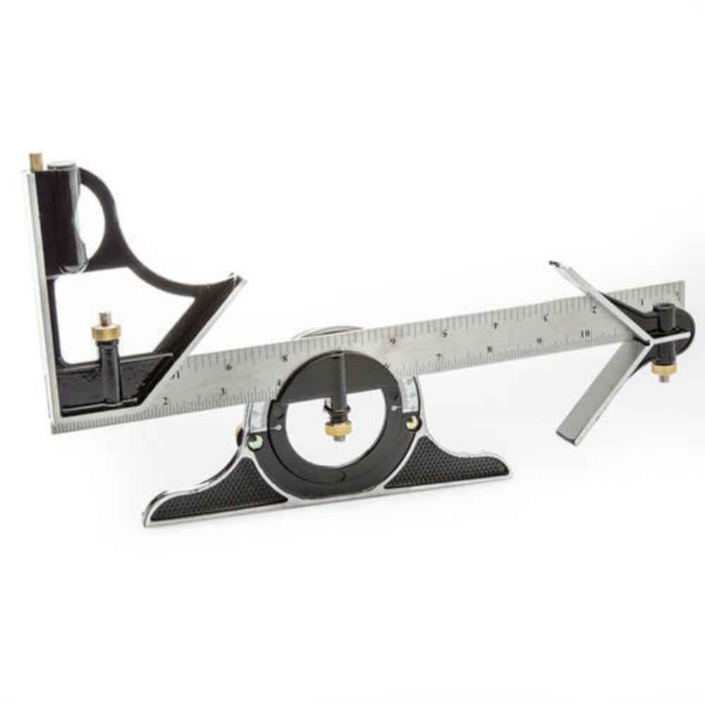 12" Combination Tri Square w Stainless Steel Ruler, Protractor & Centering Heads