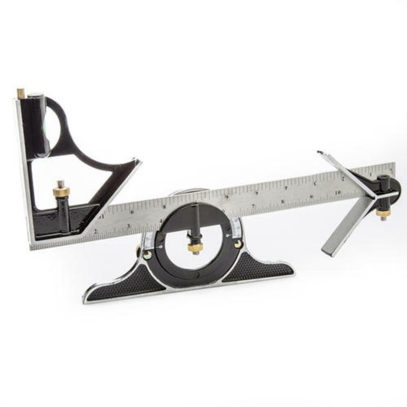 12" Combination Tri Square w Stainless Steel Ruler, Protractor & Centering Heads gallery