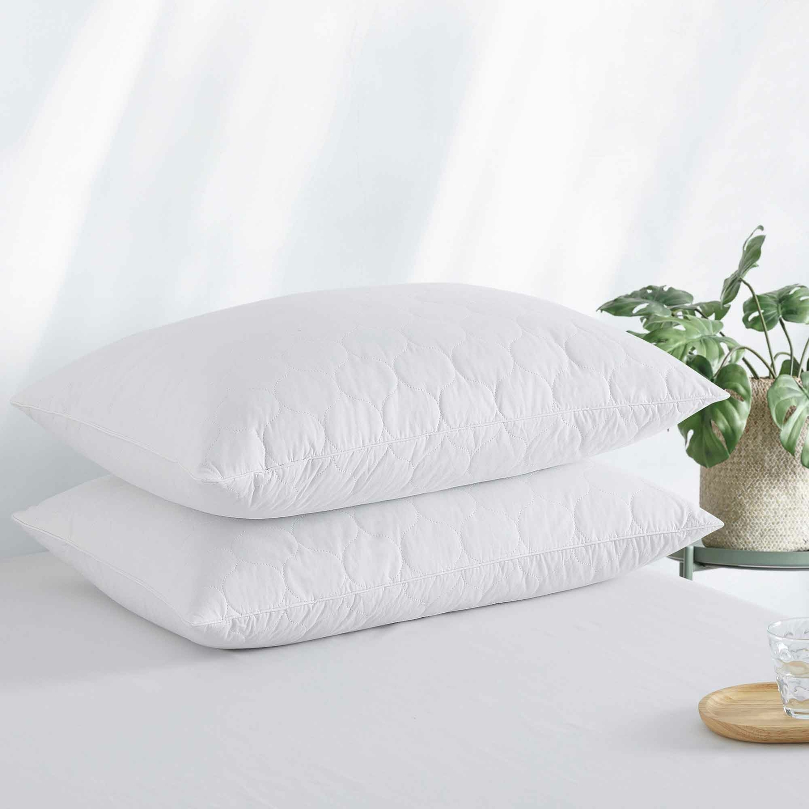 2 Pack Quilted Bed Pillows White Goose Down Feather Standard King Size Pillow gallery