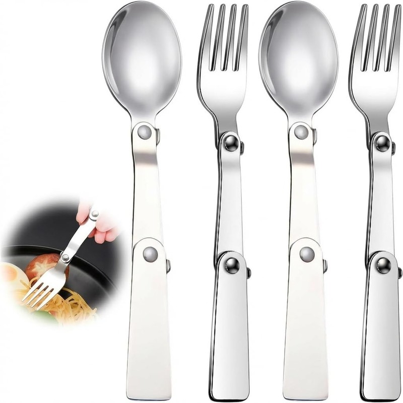 2pcs Folding Spoon & Fork Set Compatible with Thermos Stainless King Travel gallery