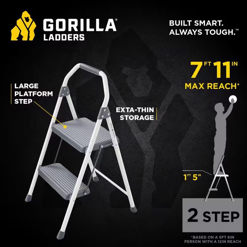 2-Step Compact Steel Step Stool, 225 Lbs. Load Capacity Type II Duty Rating (8Ft gallery
