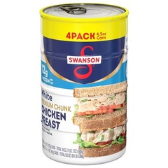 (4 Pack) Swanson White Premium Chunk Canned Chicken Breast in Water, 4.5 Oz