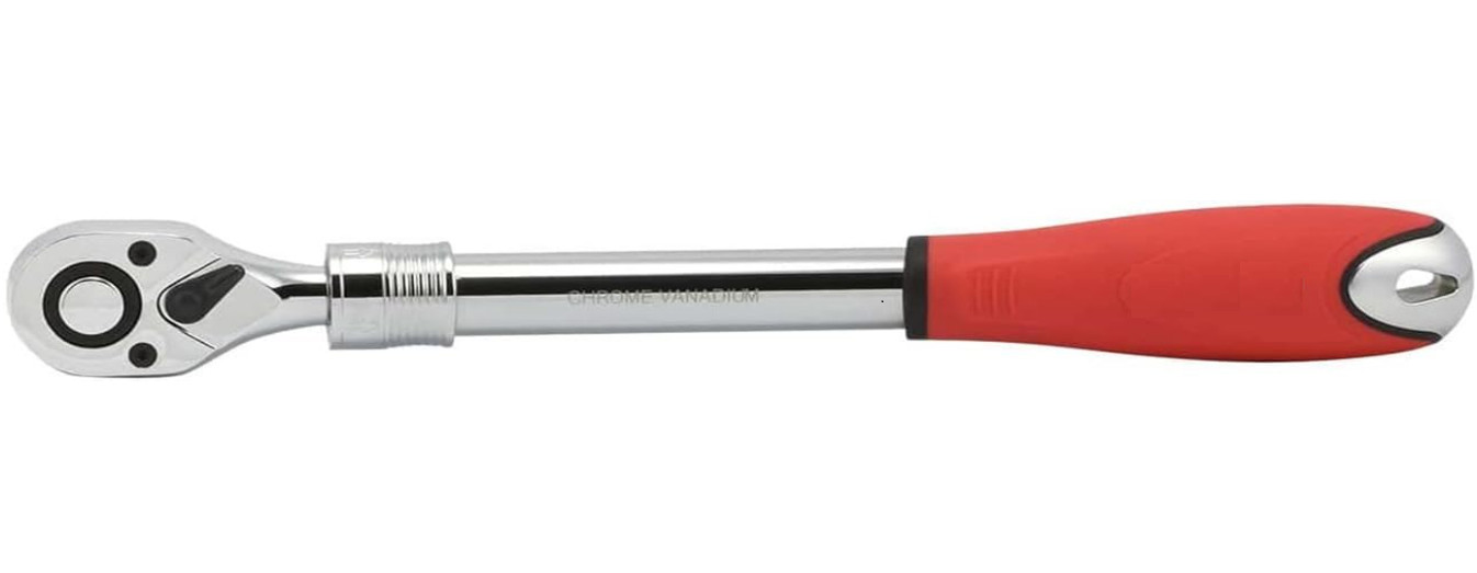 Mango de trinquete extensible 1/2", 72 dientes, reversible, agarre suave, rojo. gallery