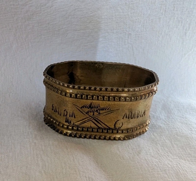 Engraved Saudi Arabia Solid Brass Oval Estate Vintage Napkin Ring gallery