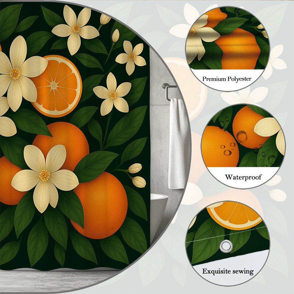 Orange Floral Shower Curtain - Vibrant Nature Theme for Bathroom gallery