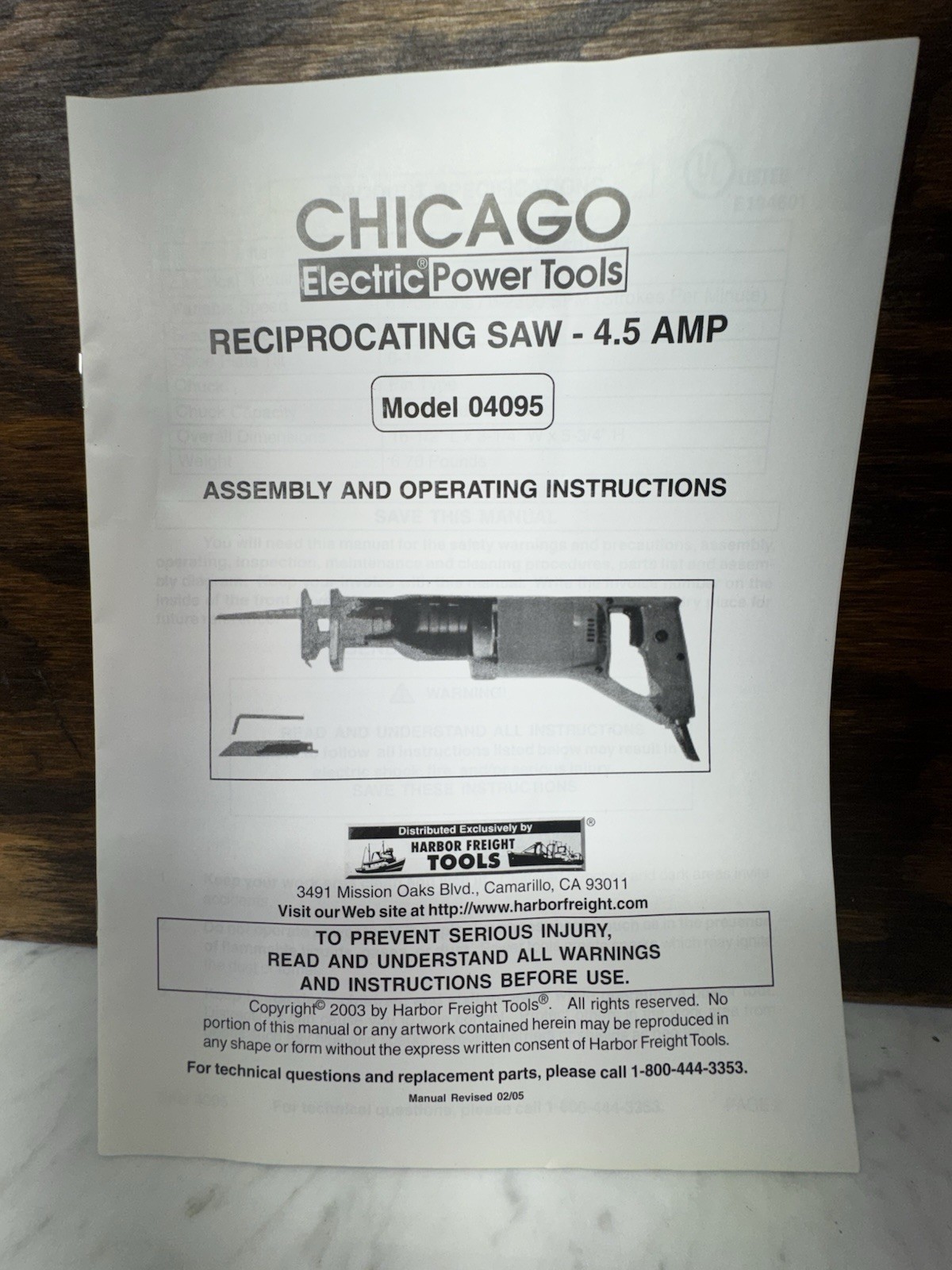 Reciprocating Saw Assembly & Operating Instructions Chicago Model 04095 (read) gallery