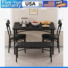 🎱Dining Table Set for 4 Kitchen Table W/Upholstered Chairs and Bench Rectangula