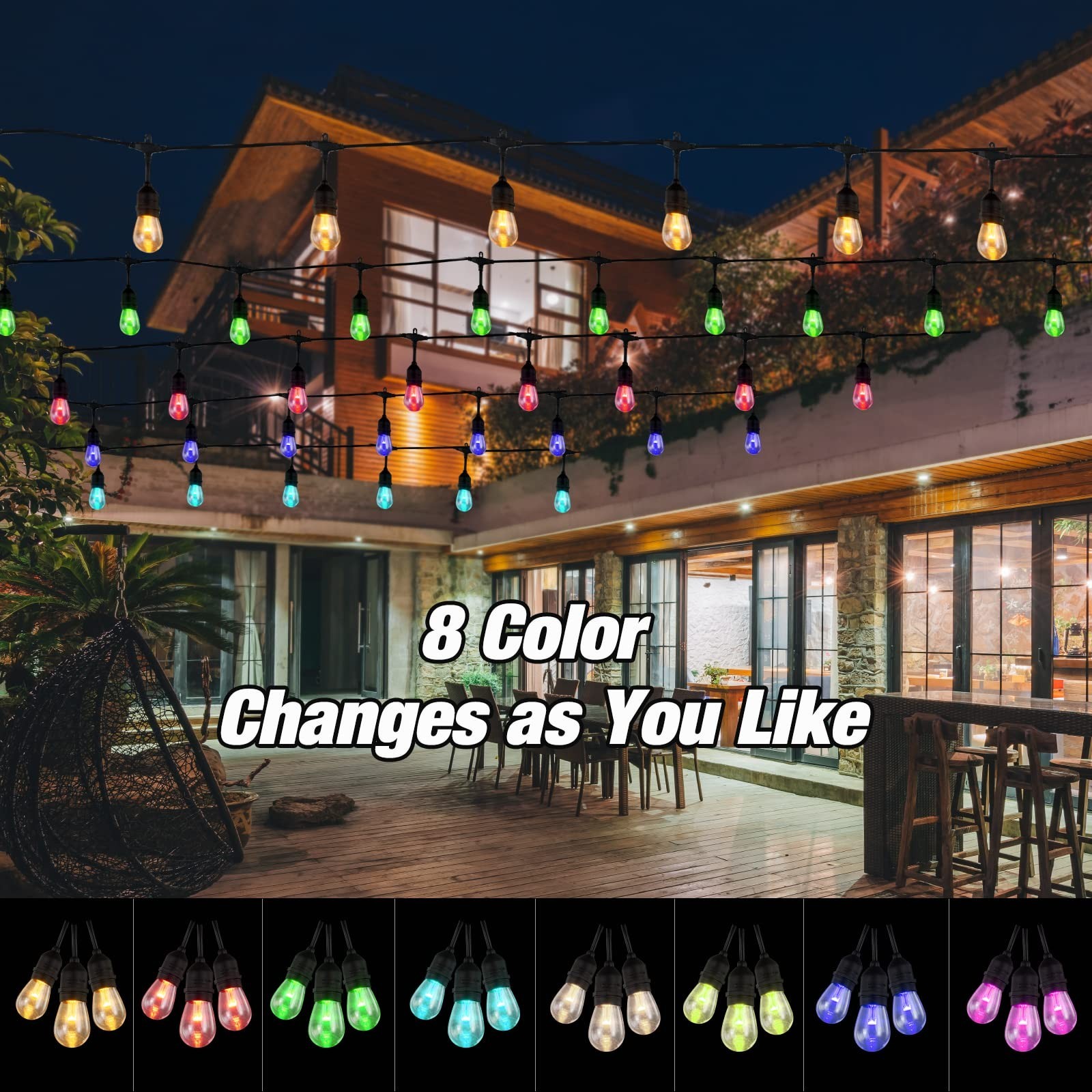 24FT Solar String Lights, 12 Shatterproof LED Bulbs, Dimmable RGB, Waterproof fo gallery