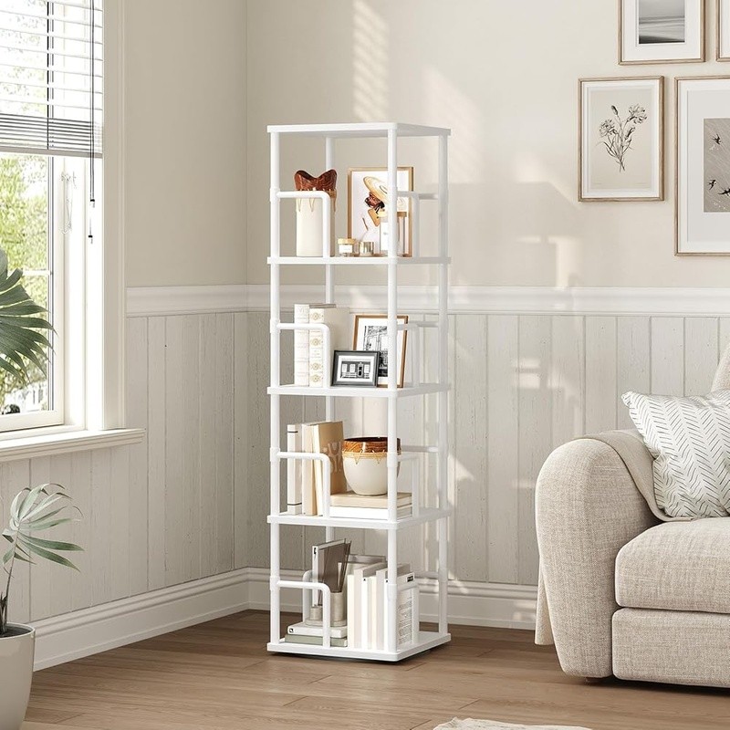 Rotating Bookshelf Corner Rack Space Saving Multi Purpose Home Office Storage US gallery