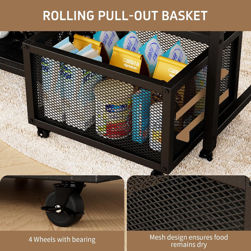 Compact Mini Fridge Stand with Power Outlet, Wine Rack & Storage Baskets gallery