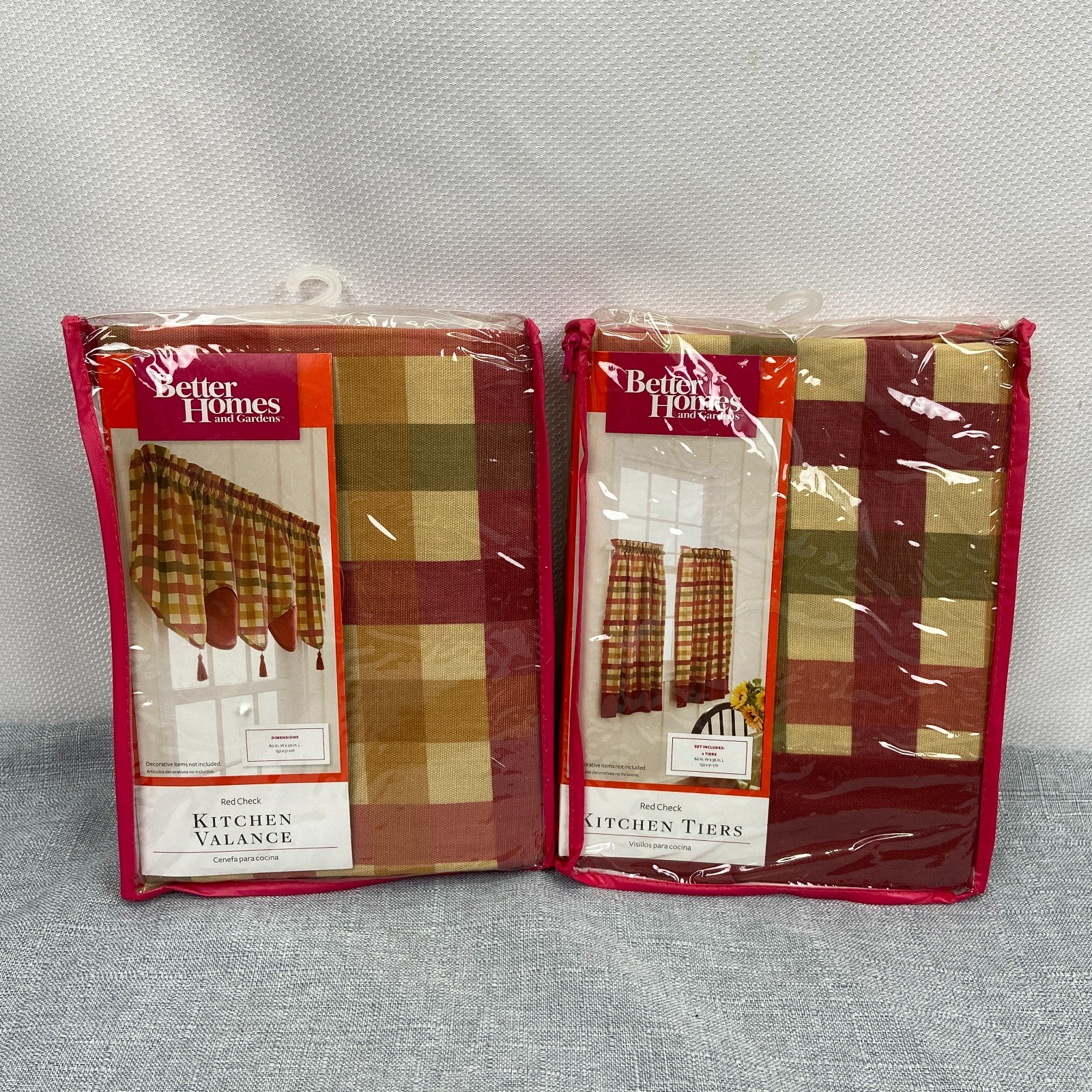 Better Homes & Gardens Red Check Plaid Curtain Panels & Valance 60" W X 36" L gallery