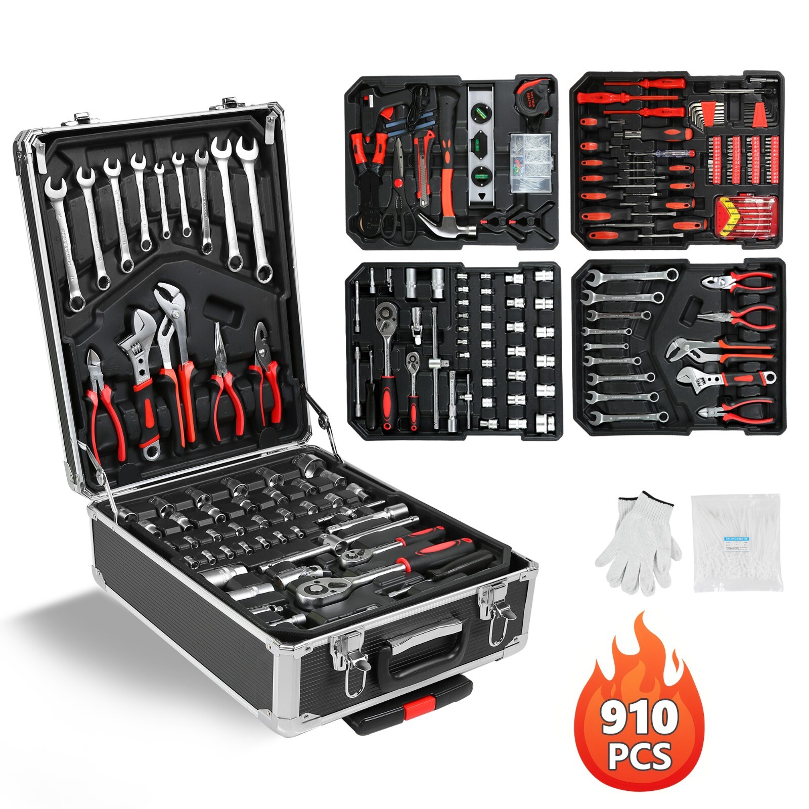 910 Piece Mechanics Tool Set Metric Socket Wrench Set Repair Tool Kit with Case gallery