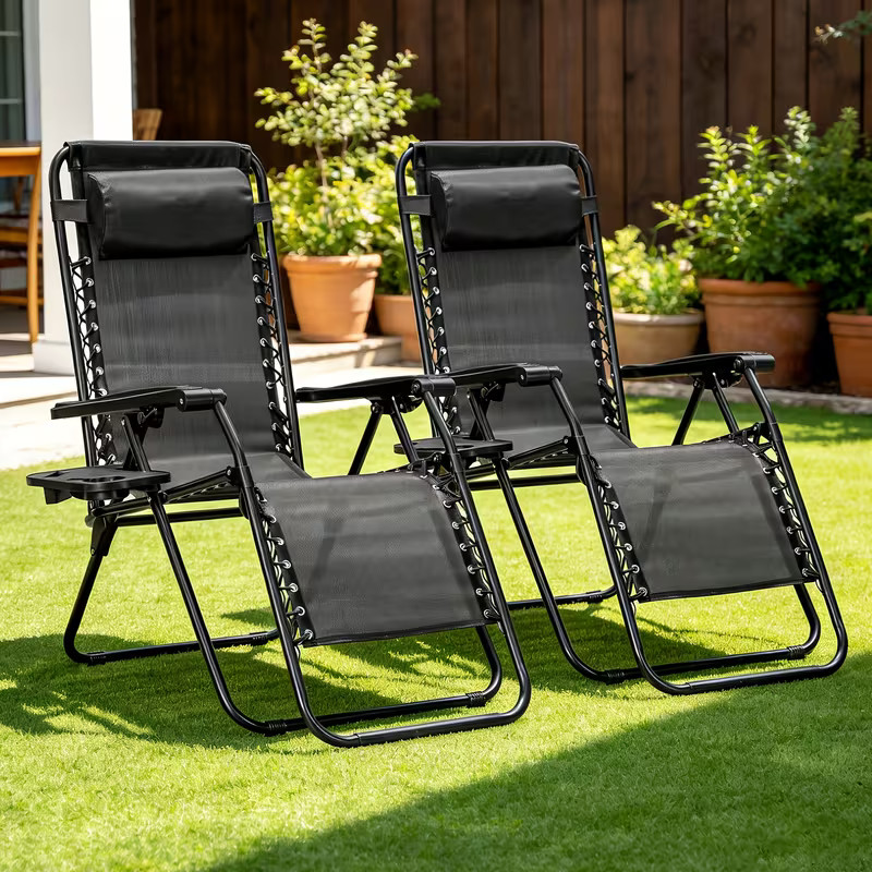 2PCS Zero Gravity Recliner Chair Foldable Outdoor Patio Lounge with Cupholder gallery