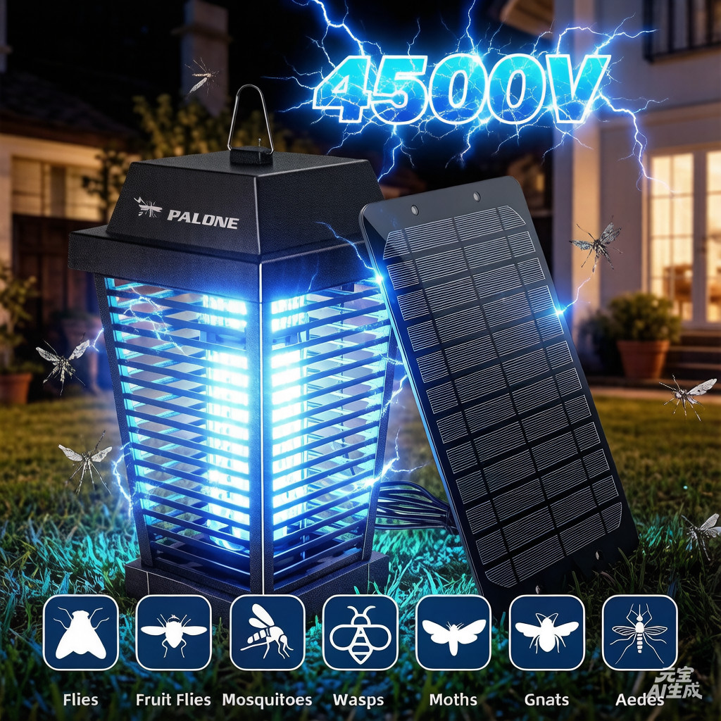 Rechargeable Solar Bug Zapper 4500V-Type-C, UV Light Fly Trap for Indoor/Outdoor gallery