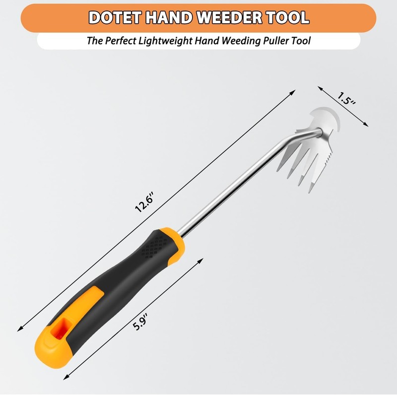 Handheld Weed Puller Tool, Rubber Handle, 4 Teeth for Garden, Farm, Weeding gallery