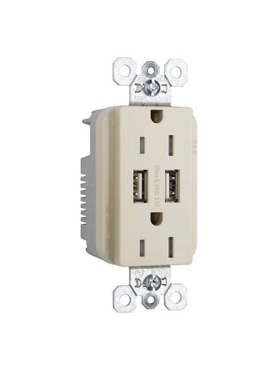 Legrand Radiant 15 Amp Fed Spec-Grade Wall Power Outlet with 3.1 Amp USB A/A ... gallery