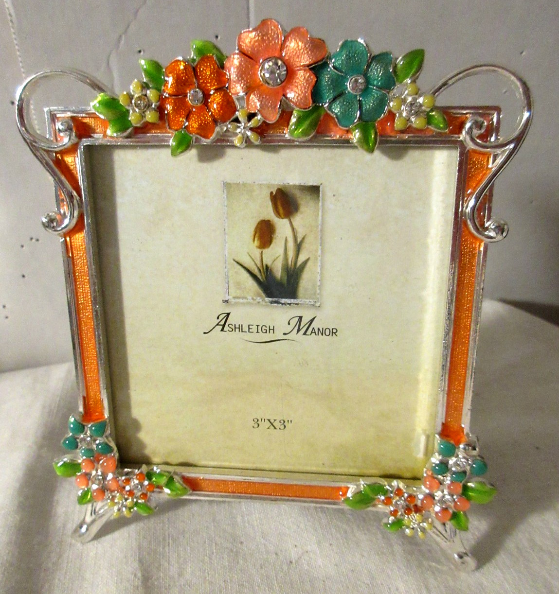 New Ashleigh Manor FLORAL Picture Frame 3"x3" Silver Pewter gallery