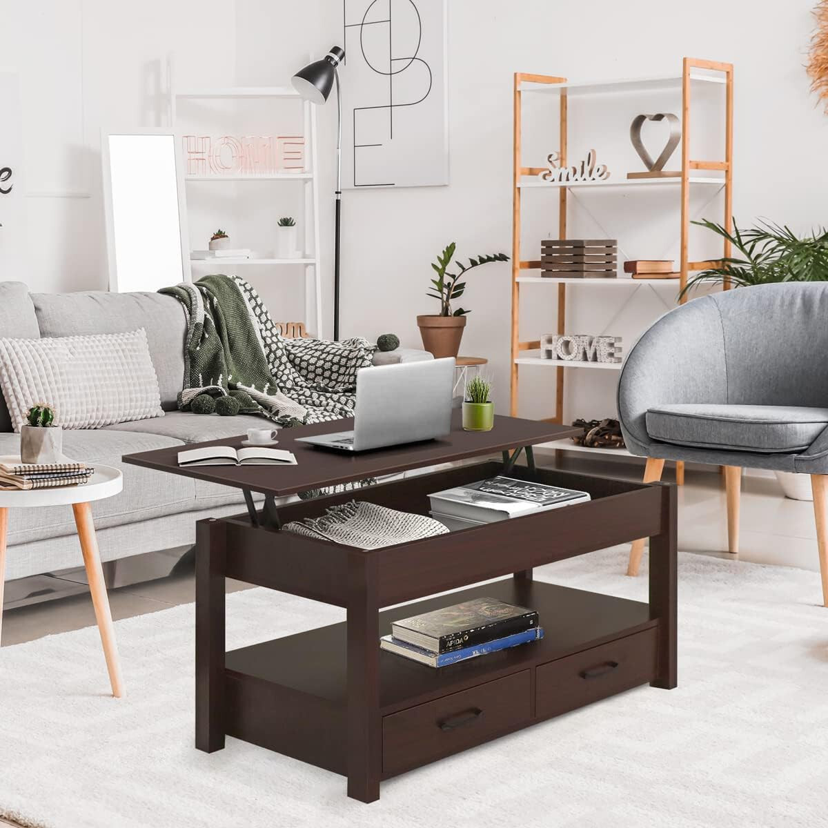 2 Drawer Lift Top Coffee Table with Hidden Compartment & Storage Shelve Espresso gallery