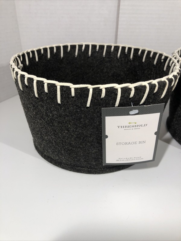 Threshold Target Gray Fabric Storage Bin Decorative Basket Felt Round Set Of 2 gallery
