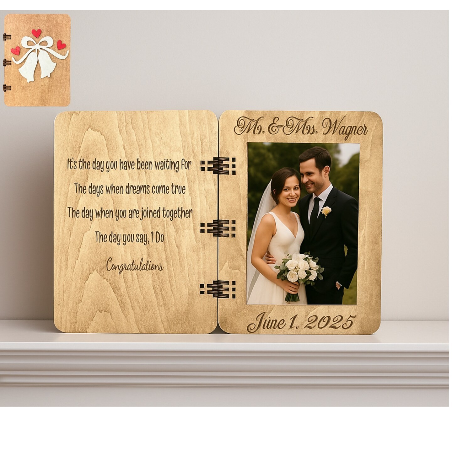 Personalized Wedding Wood Greeting Card and 4x6 Picture Frame, Wedding Gift gallery