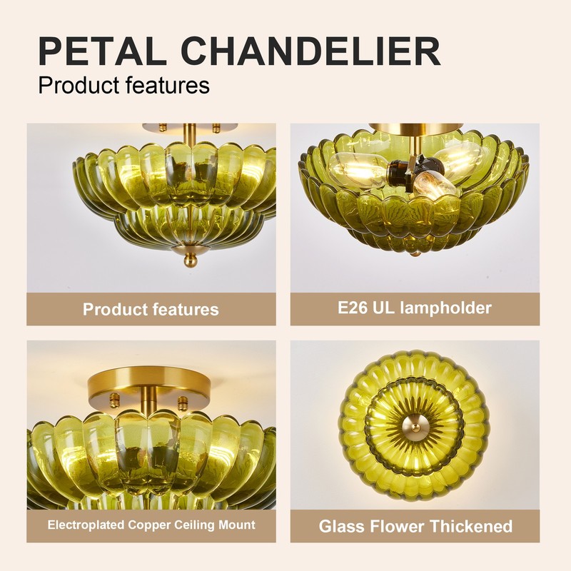 12" Semi Flush Mount Ceiling Light Green Flower Glass Fixture Entryway Kitchen gallery