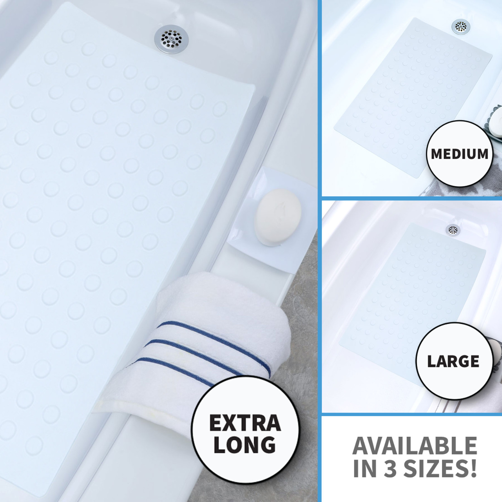 Medium, Large & Extra Long Rubber Bath Safety Mat with Suction Cups for Tubs gallery