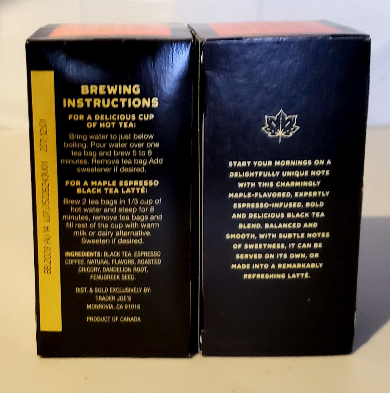 Two Boxes Trader Joe's Maple Espresso Black Tea Blend (20×2=40 Tea Bags) gallery