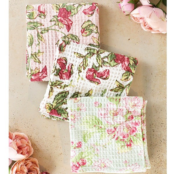 April Cornell Sweet Pea Floral Patchwork Tea Towel Bundle Set of 3 Pink & Green gallery