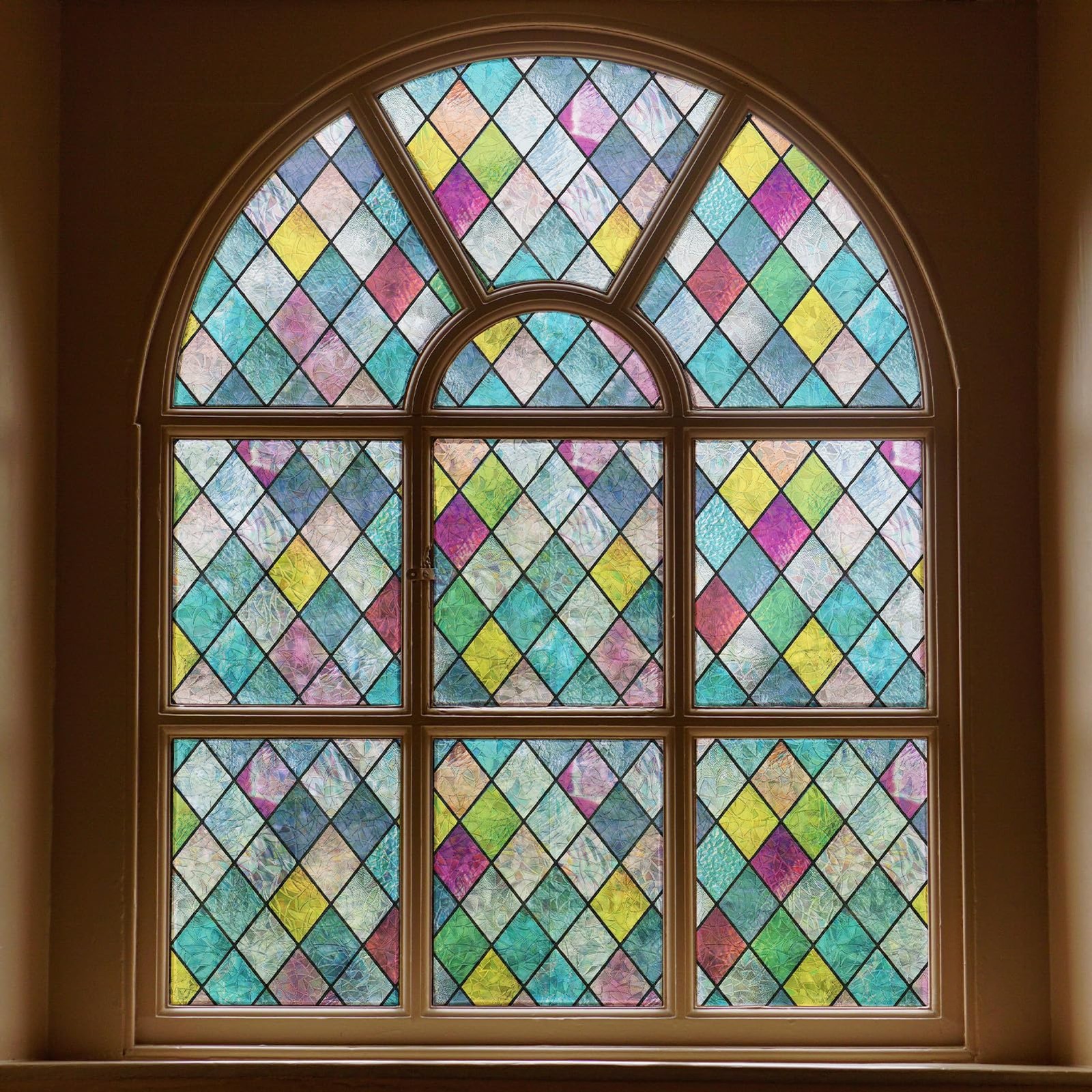 Stained Glass Window Film, Window Privacy Films, Colorful Lattice Window Tint... gallery