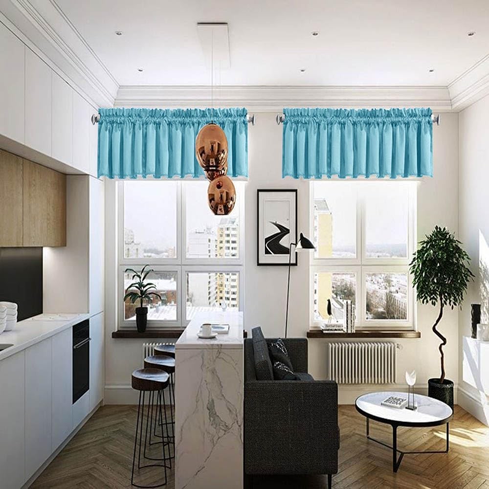 Sky Blue Blackout Valance 18 Inch for Small Windows Room Darkening Rod Pocket gallery