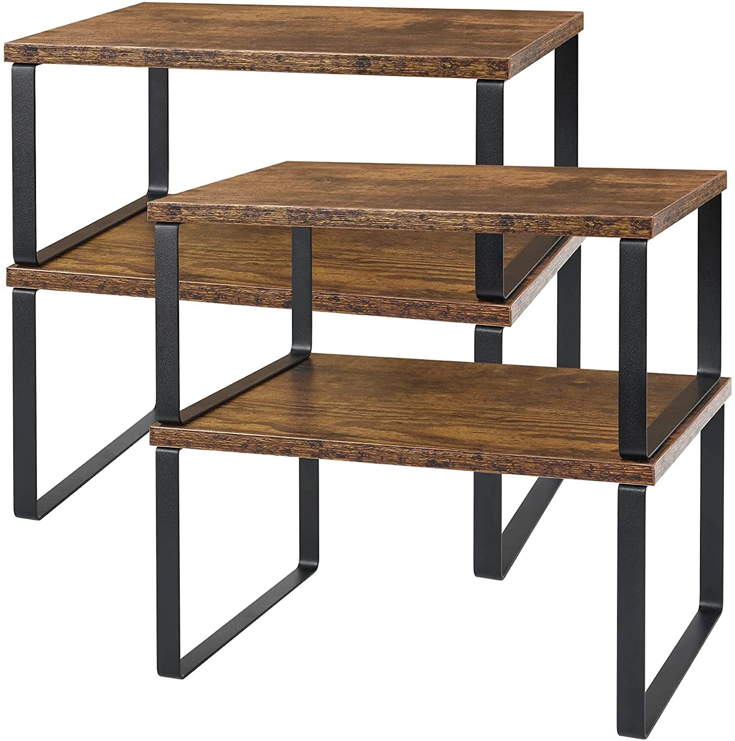 Set of 4 Counter Shelves Kitchen Stackable Cabinet Shelf Organizer Expandable gallery