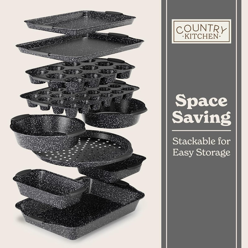 10-Piece Nonstick Stackable Bakeware Set Durable Easy-Release Black gallery