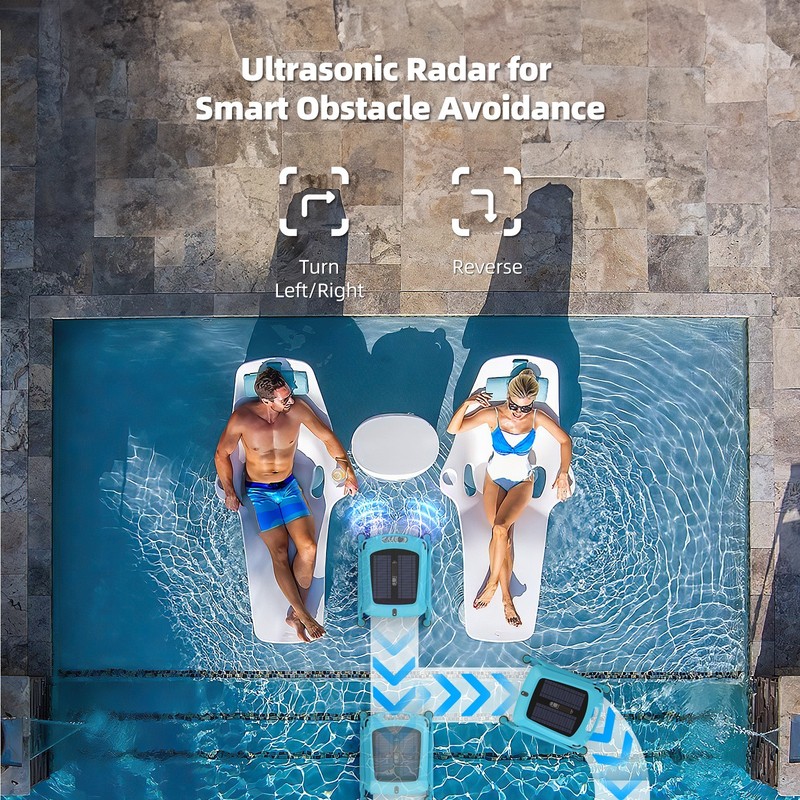 Solar Robotic Pool Cleaner Cordless Robot Skimmer Cleaner for Above Ground Pools gallery