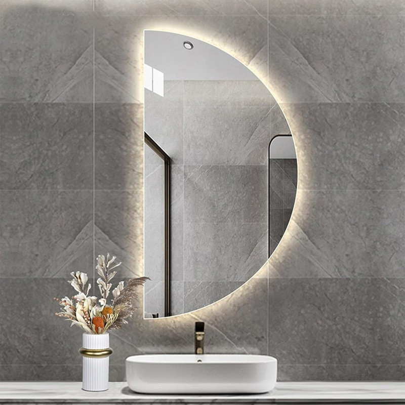 Dimmable Half Moon Bathroom Mirror with Anti-Fog & Touch Switch, 24x47in gallery
