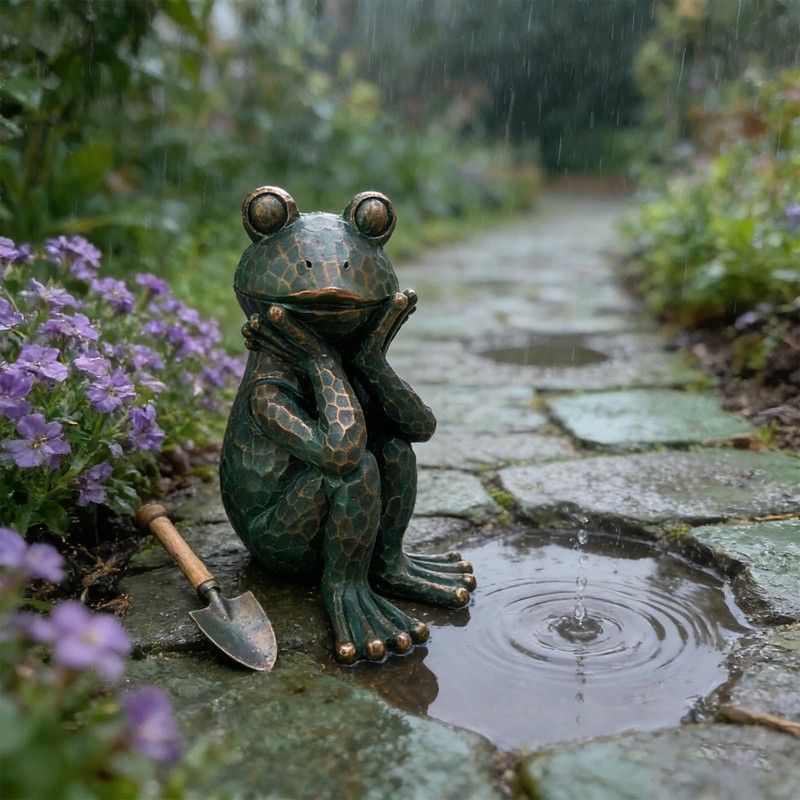 "10” Handcrafted Resin Frog Sculpture for Garden, Indoor & Outdoor Decor" gallery