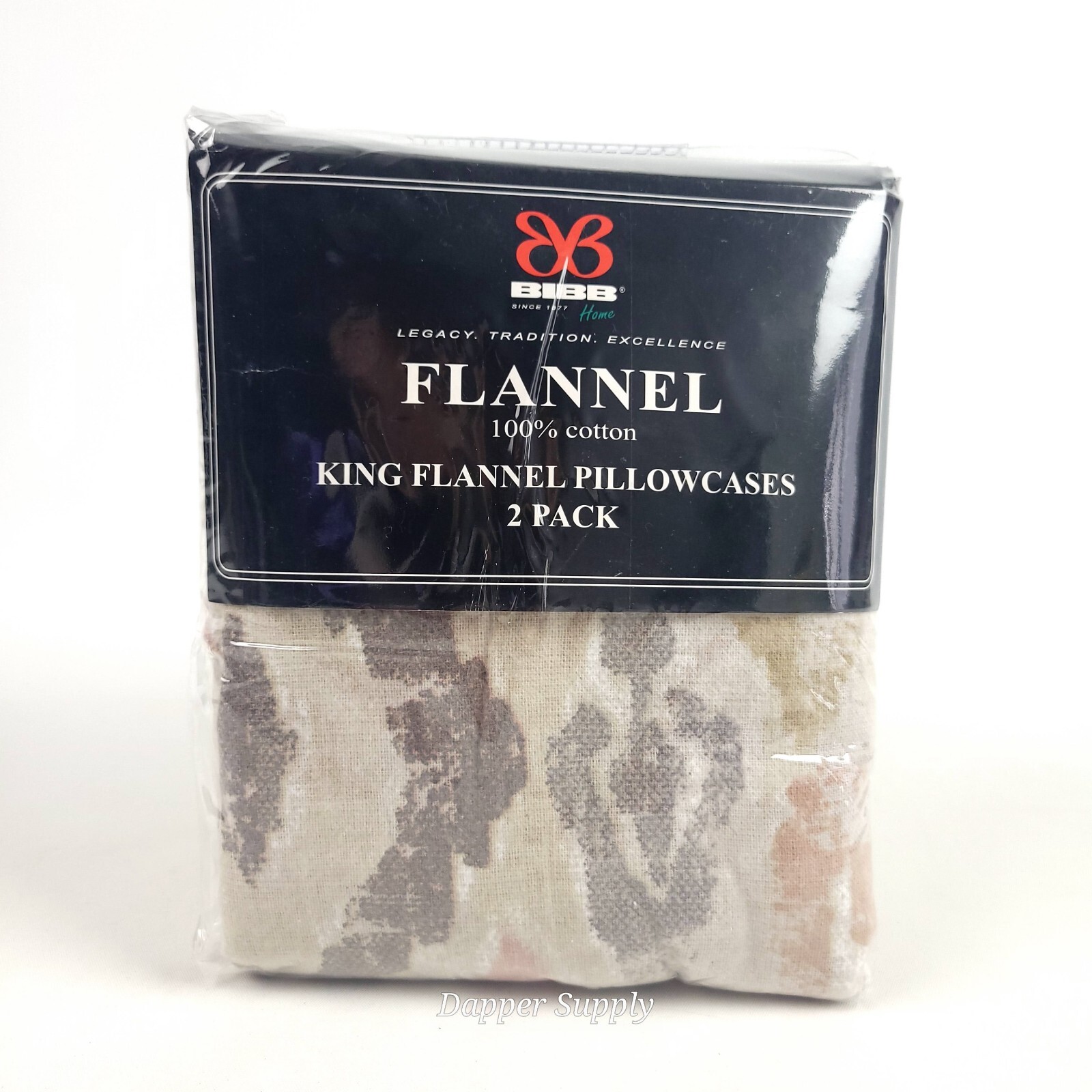 BIBB Home KING Flannel Pillowcases Set of 2 Snake Skin Beige 20"x40" New gallery