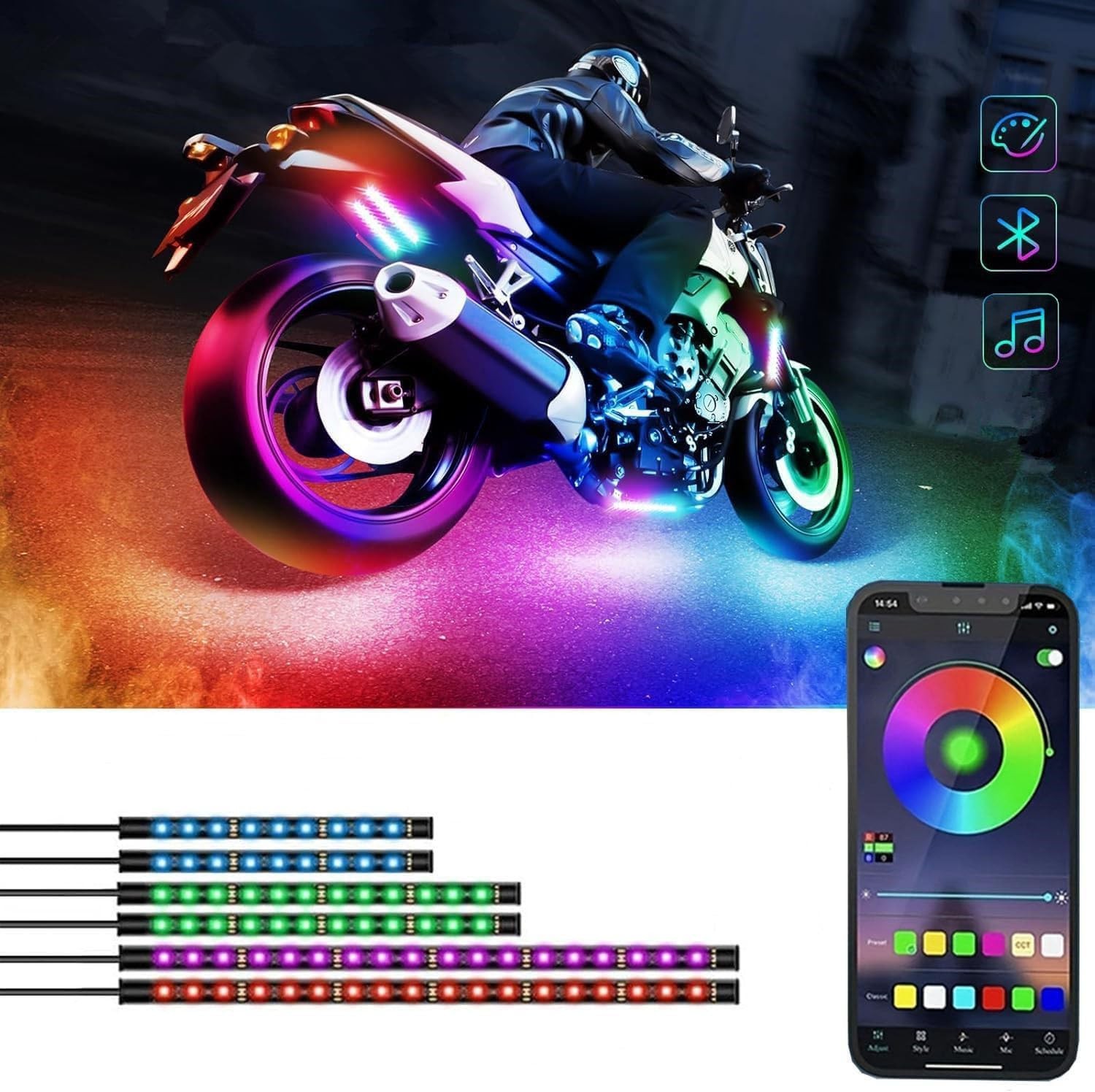RGB LED Light Kit 6 Pcs Motorcycle App Control Music gallery