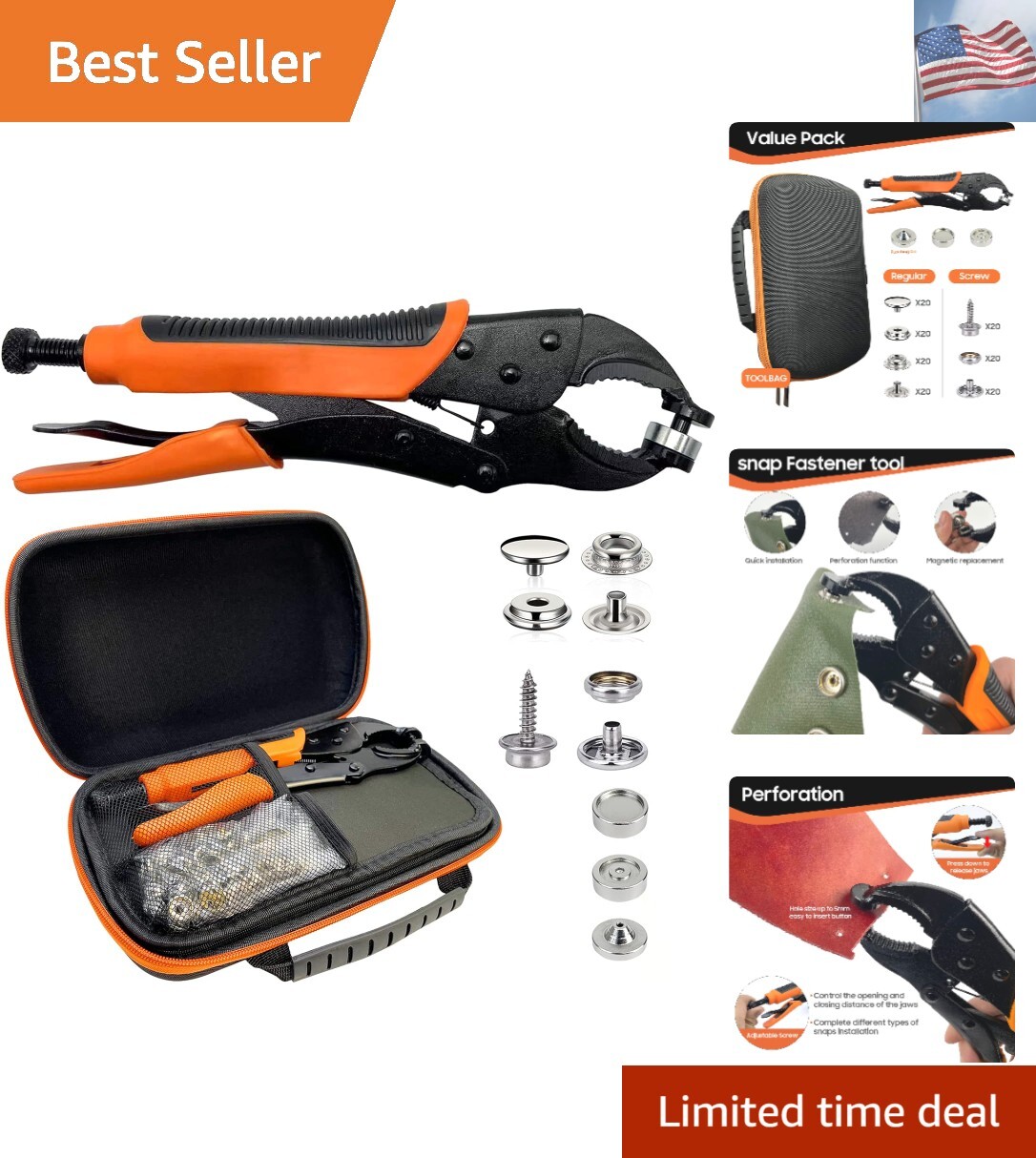 Heavy Duty Snap Fastener Tool kit, Punching Function, Snap Button Tool with A... gallery