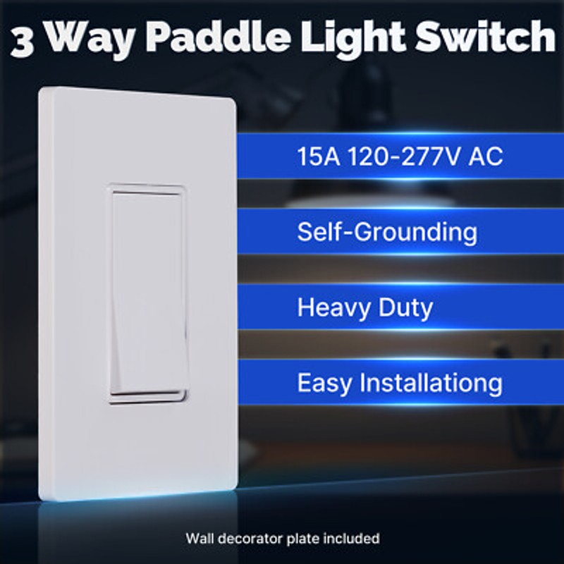 MOES Decora Light Switch White Paddle Rocker 3 Way & Single Pole 15A [4/12 Pack] gallery