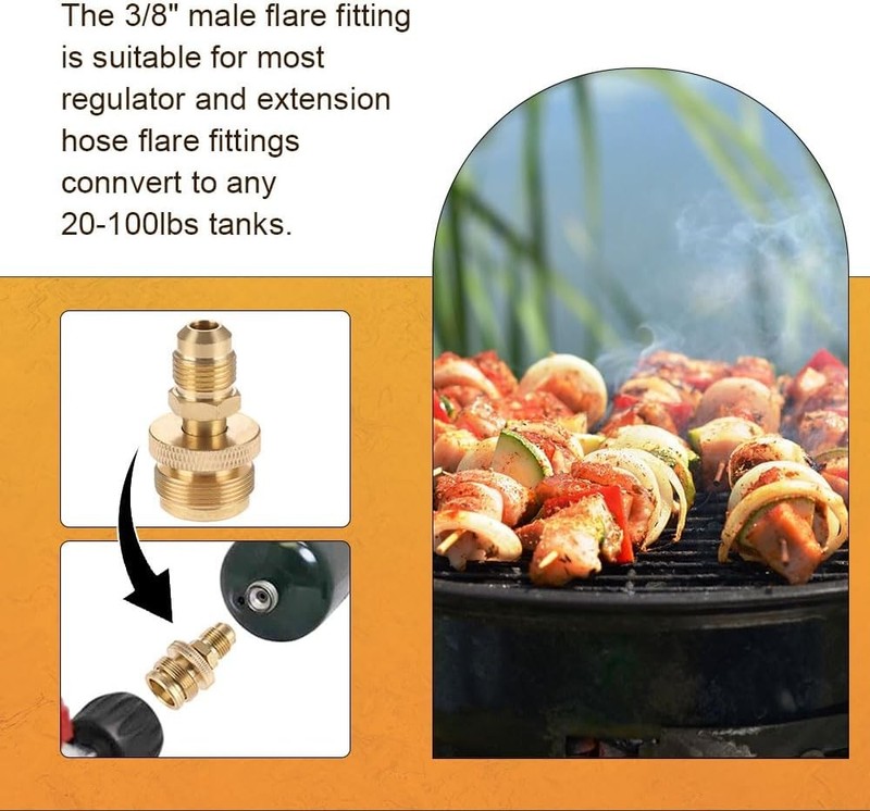1LB Propane Tank Regulator Adapter Connect to 3/8"Male Flare 5/8"-18UNF US gallery