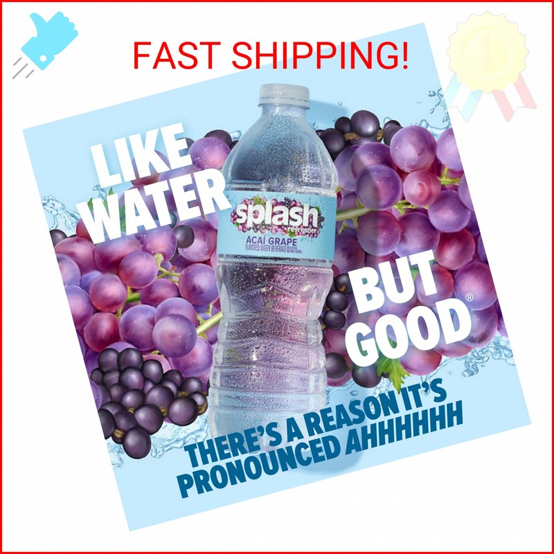 SPLASH REFRESHER Flavored Water Bottles, Acai Grape Flavor - 6-Pack, 16.9 Fl Oz gallery